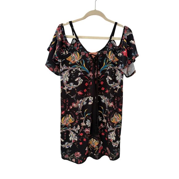 Flying Tomato Dress Size Small NWOT Black Floral Short Sleeves - Picture 1 of 5
